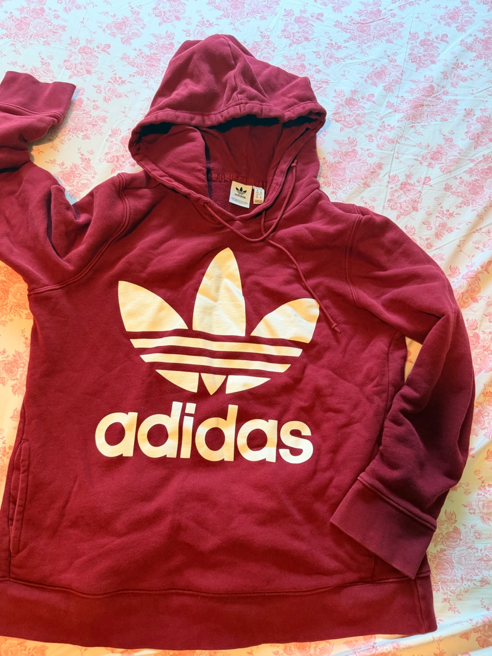 adidas Maroon Kids Hoodie with White Trefoil Logo